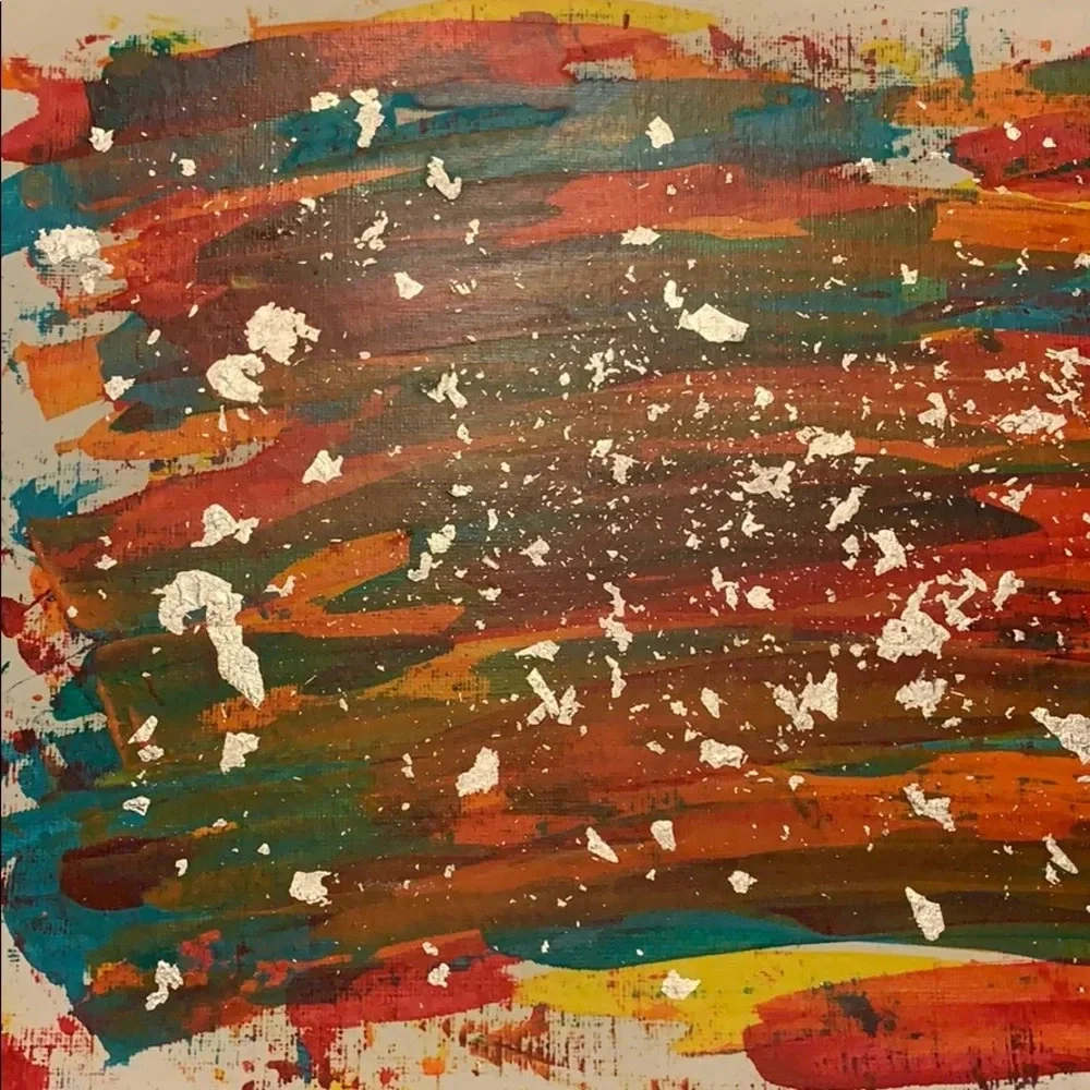 Red, olive, teal, yellow & orange ORIGINAL 9x12